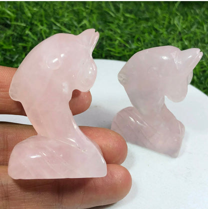 Natural Rose Quartz Dolphin semiprecious crystal gemstone figurine