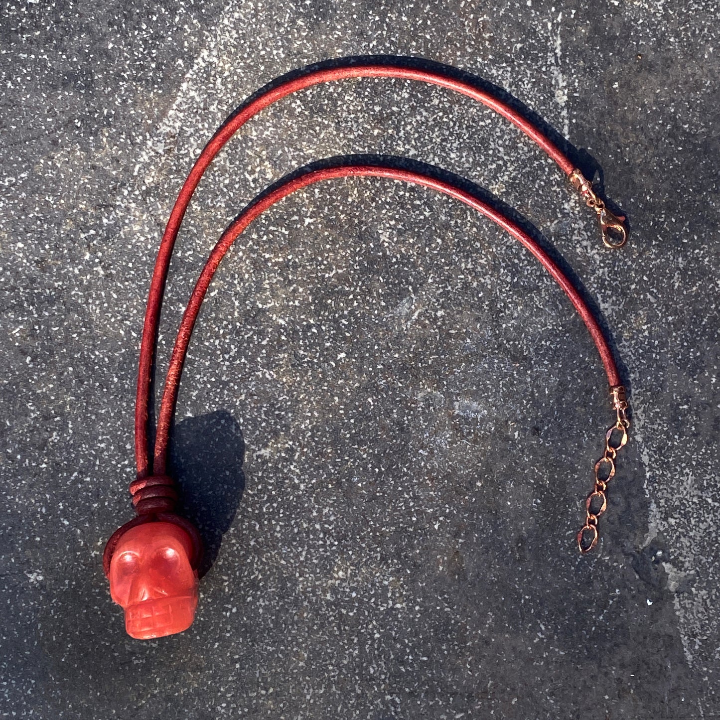 Cherry Quartz gemstone Skull Necklace