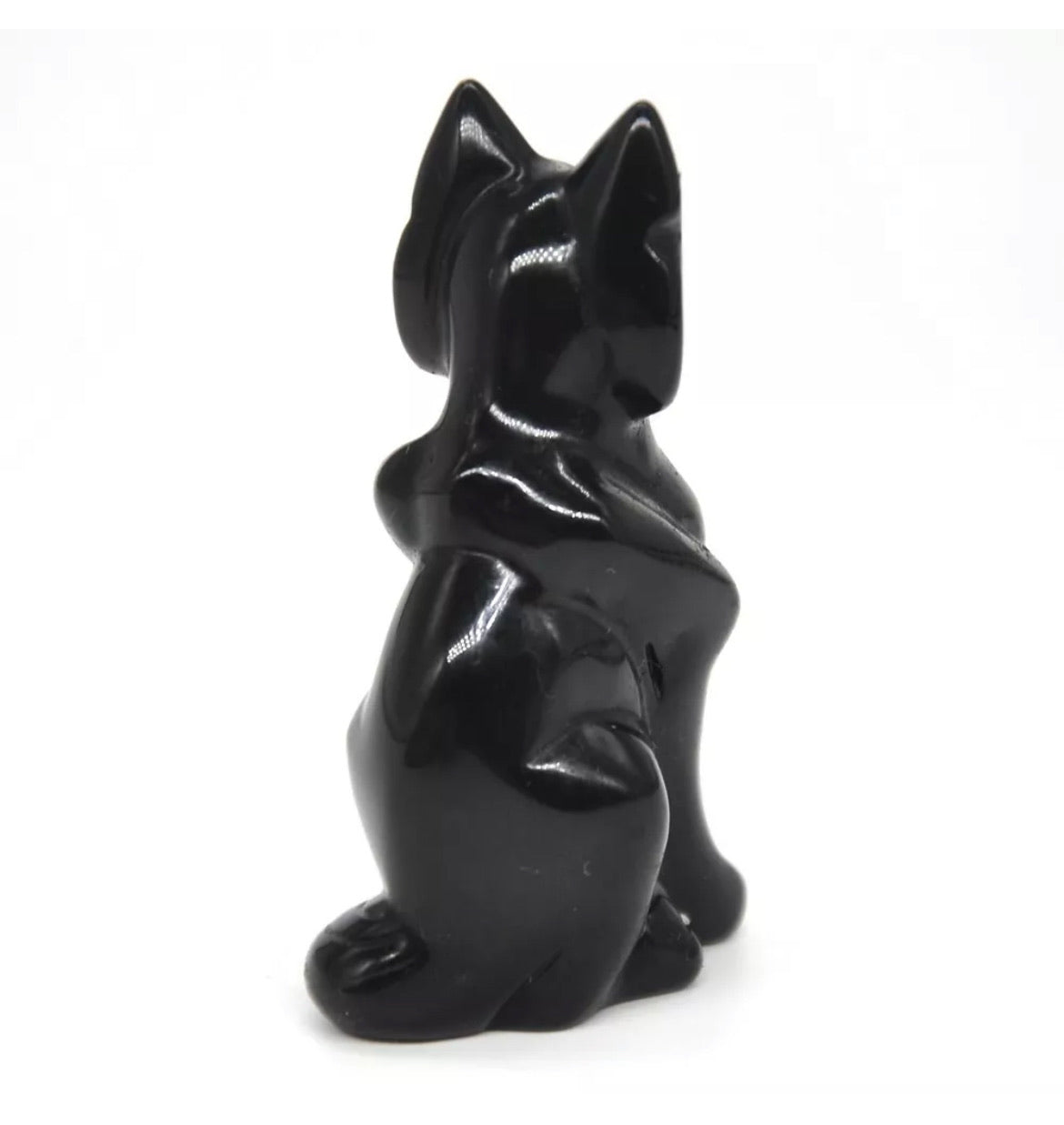 Natural Black Obsidian gemstone carved Fox