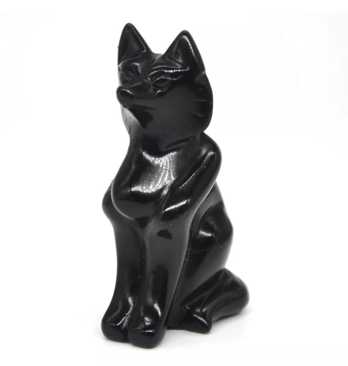 Natural Black Obsidian gemstone carved Fox