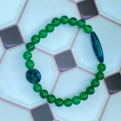 Azurite and Green Onyx gemstone Stretch bracelet