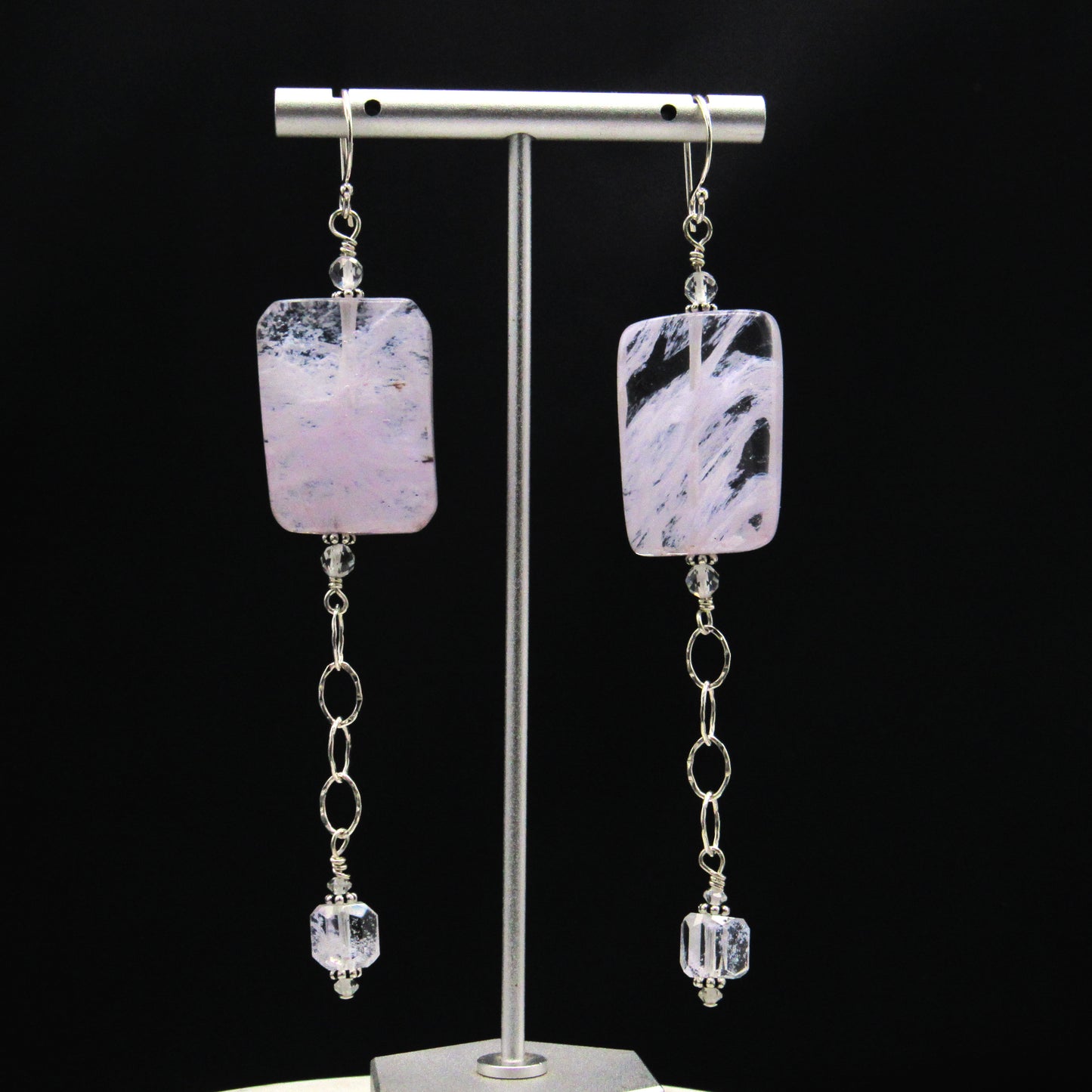 Lavender Quartz, White Topaz, and Sterling Silver Drop Earrings