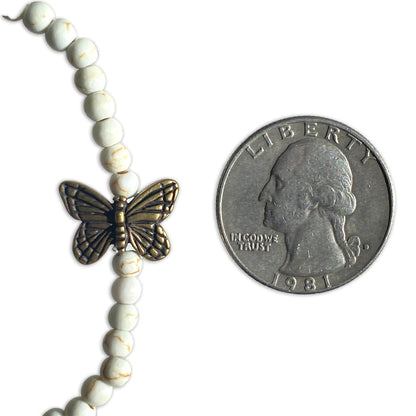 White turquoise gemstone and Brass Butterfly Bracelet