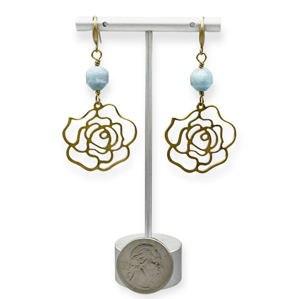 Rose and Aquamarine Earrings