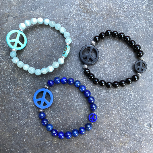 Gemstone Peace sign bracelets with Sterling Silver accents