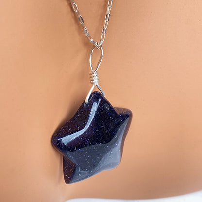 Blue Goldstone gemstone Star Necklace