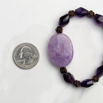 Amethyst gemstone and Copper Rose bracelet