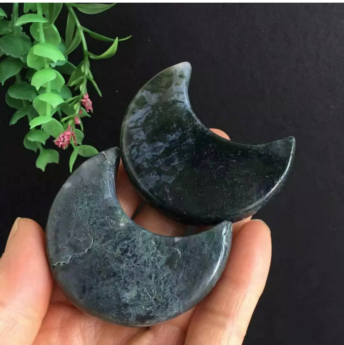 Blue Moss Agate Moon