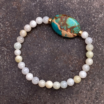 Sea Sediment Jasper gemstone, Amazonite, and 14 kt Gf Stretch Bracelet