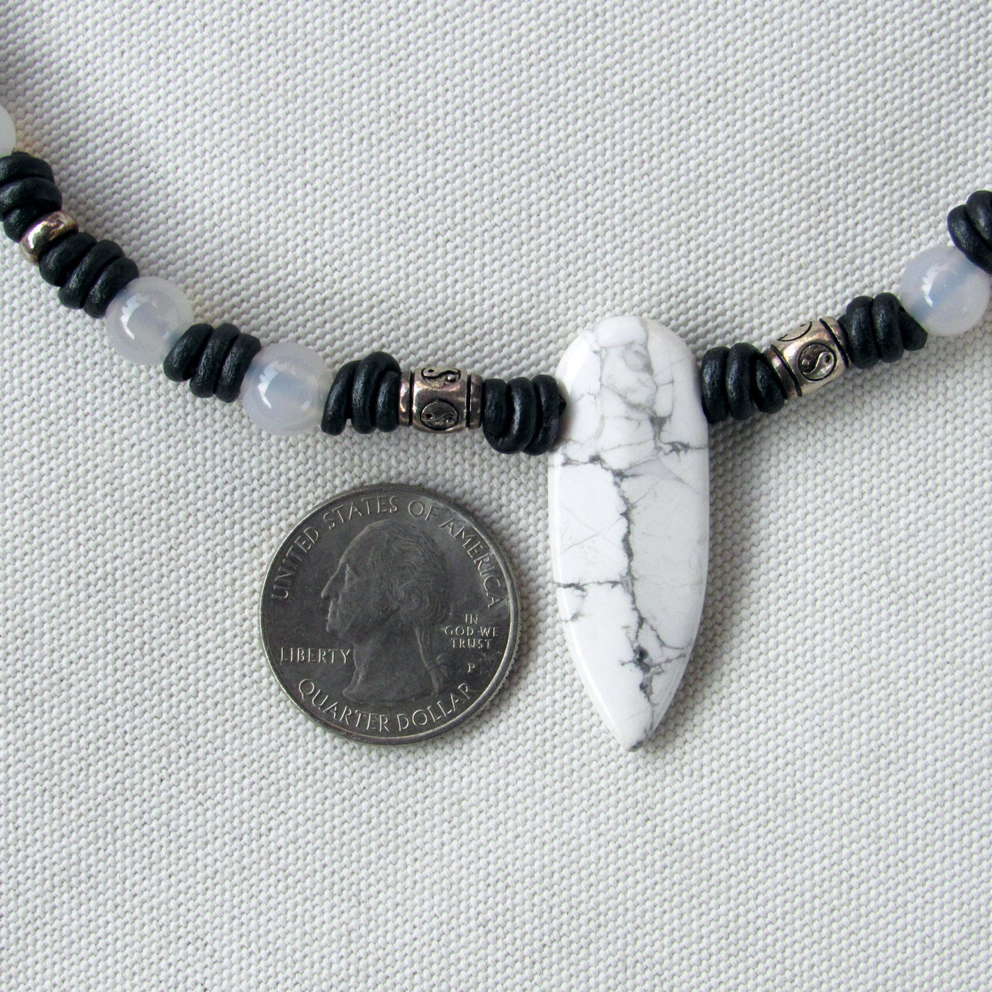 Howlite, White Agate gemstone with Sterling Silver Leather Necklace