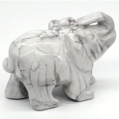 Natural White Howlite gemstone Elephant Figurine