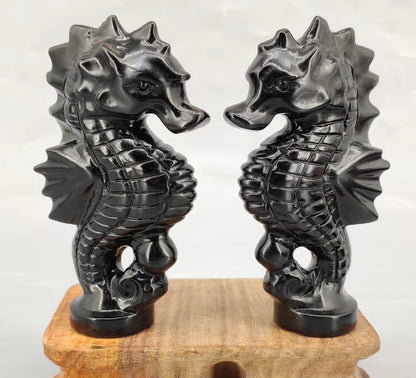 Natural Black Obsidian Seahorse