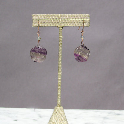 Fluorite Rose and White Agate Gemstone Drop Earrings