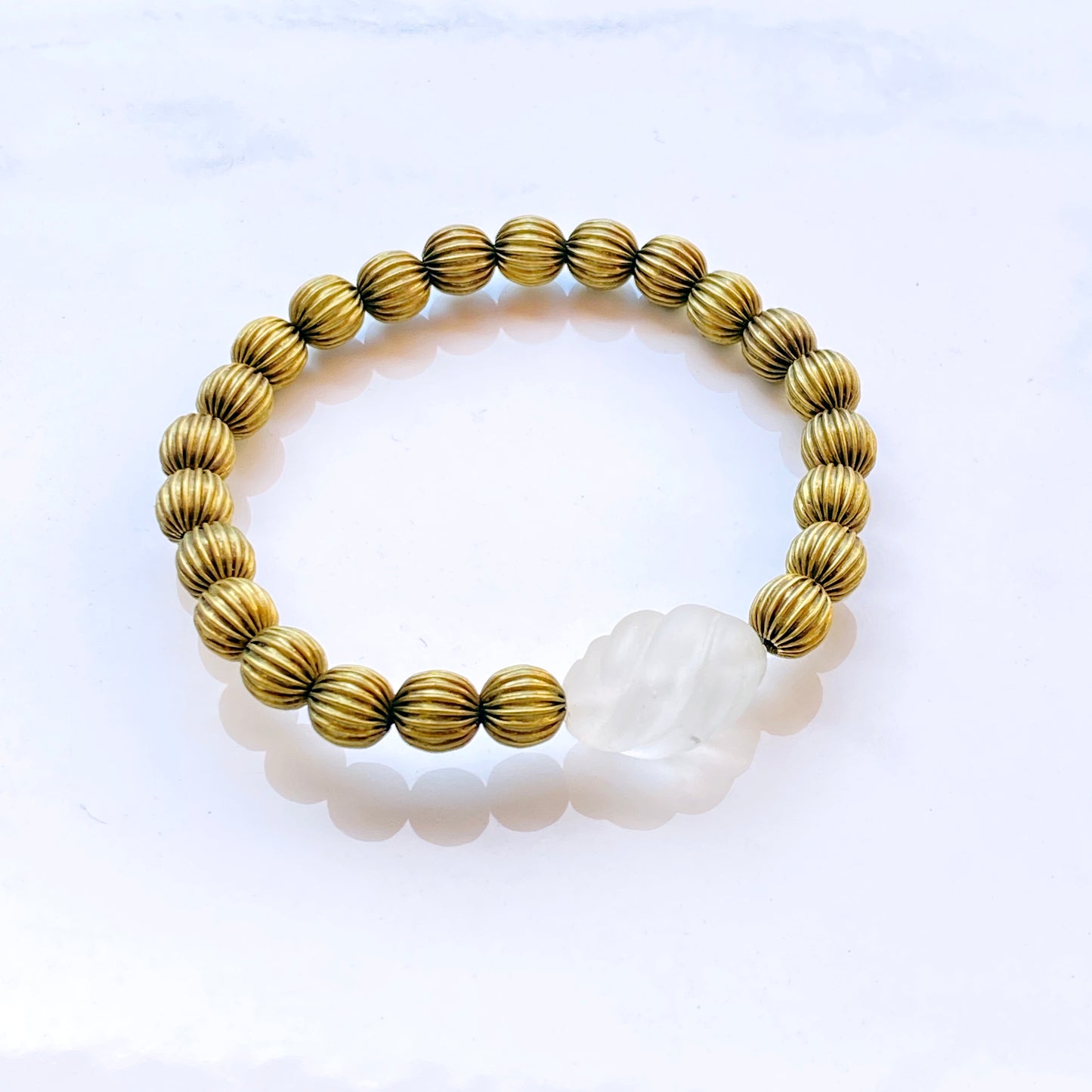 Brass and Quartz gemstone Stretch Bracelet