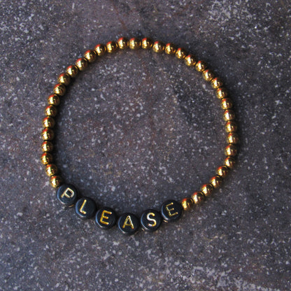 Hematite and Onyx gemstone “BITCH PLEASE” Stretch Bracelets