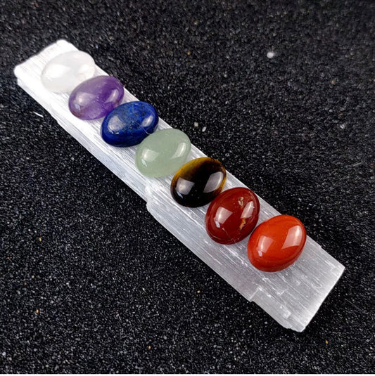 Goddess Blessed Chakra Gemstone Set Polished Selenite Rainbow Crystal