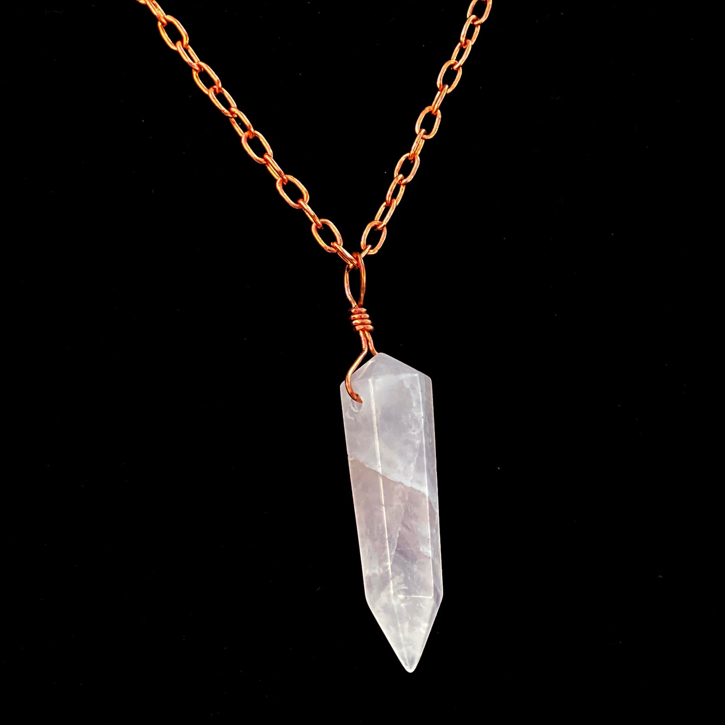 Rose quartz pendant on copper chain necklace