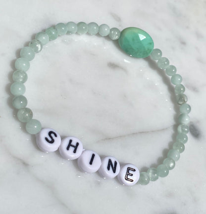 Green moonstones and green opal “shine” stretch bracelet