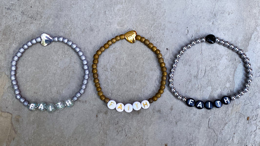 Women’s Hematite Gemstone “FAITH” Bracelets