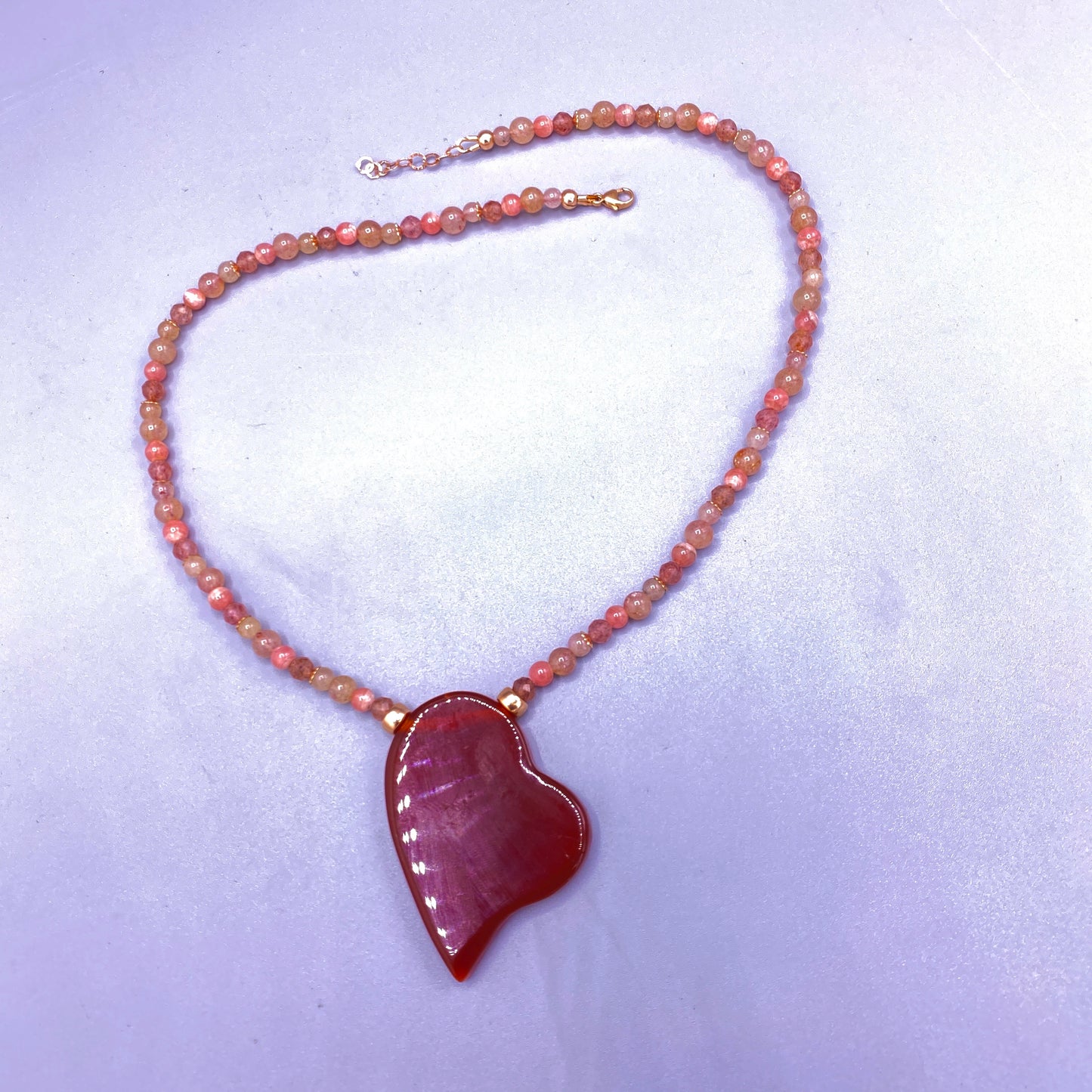 Carnelian Heart, Rhodochrosite, Lepidolite, and 14 Kt Rose Gf Necklace