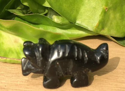 Natural Black Obsidian Crystal Dinosaur Figurine