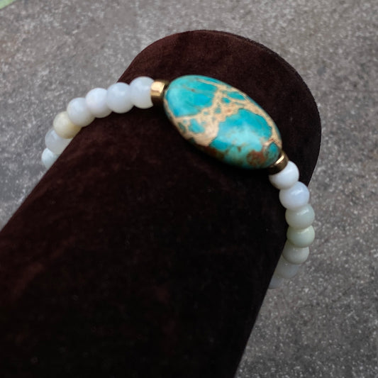 Sea Sediment Jasper gemstone, Amazonite, and 14 kt Gf Stretch Bracelet