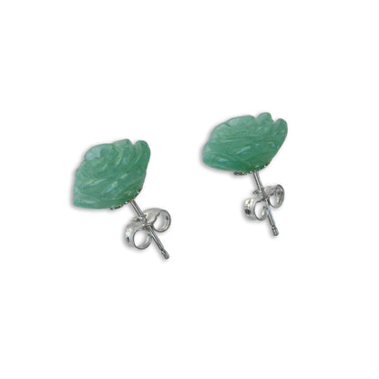 Carved Green Aventurine gemstone Stud Earrings