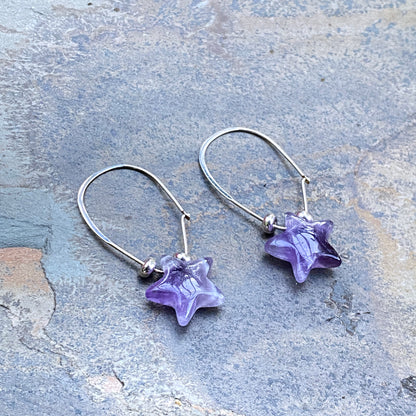 Amethyst Star and Sterling Silver Hoop Earrings