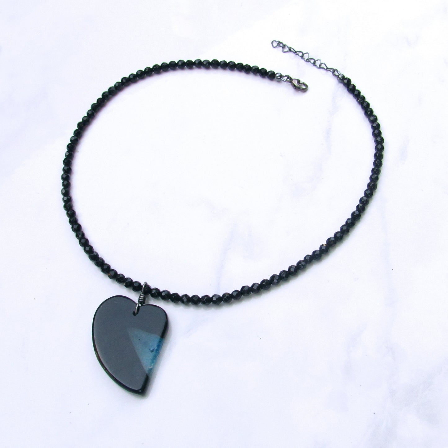 Druzy Agate gemstone Heart on Onyx Necklace