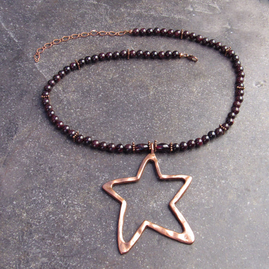 Garnet gemstone with Copper Star pendant Necklace