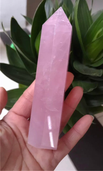 Natural Rose Quartz  gemstone tower Point healing Wand