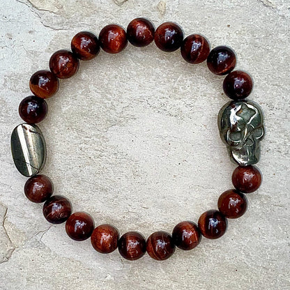 Pyrite Skulls with different Gemstones Men’s Stretch bracelet