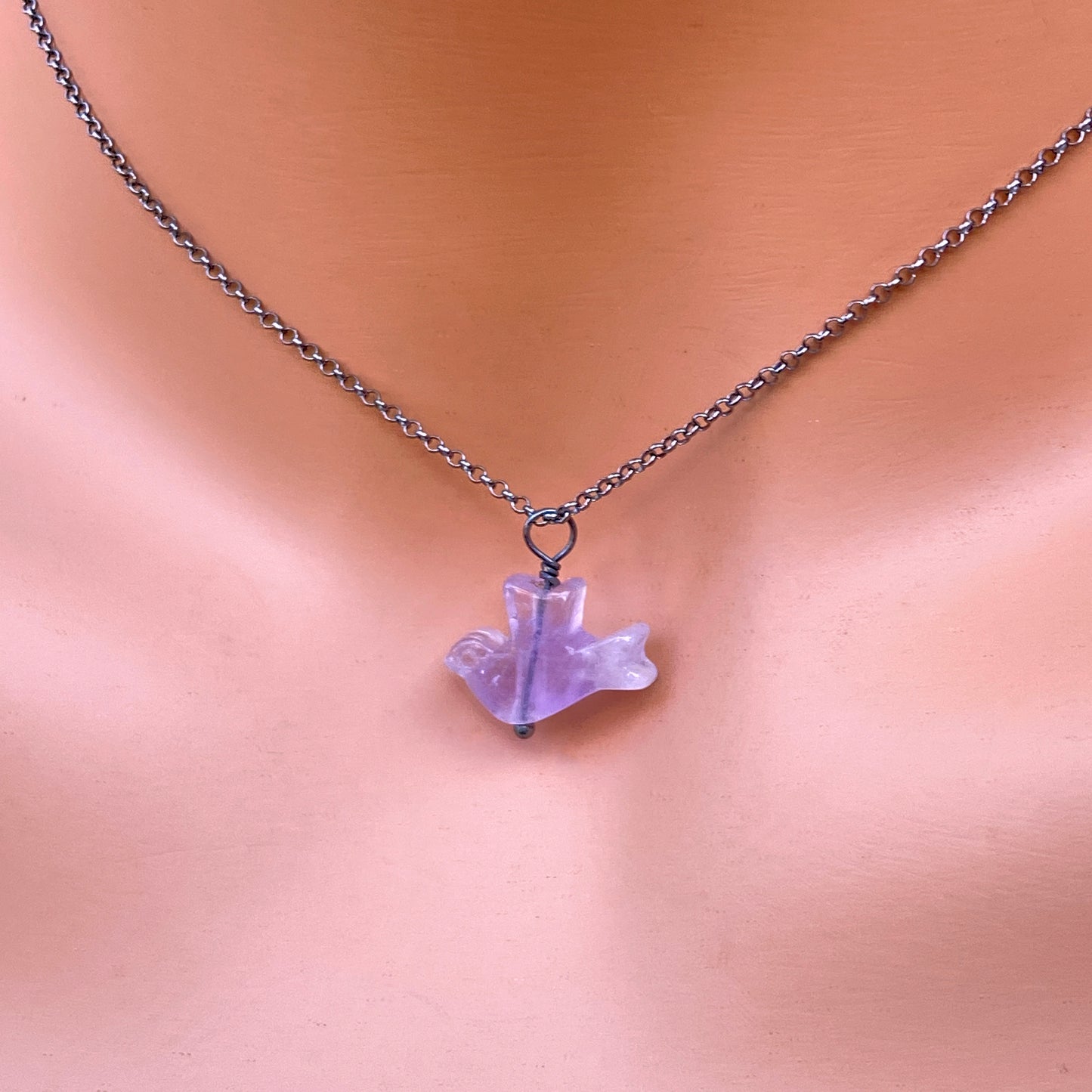 Amethyst gemstone Dove pendant Choker Necklace