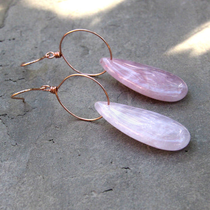 Rose Quartz Gemstone and Hand wrapped 14 kt Rose Gold Fill Drop Earrings