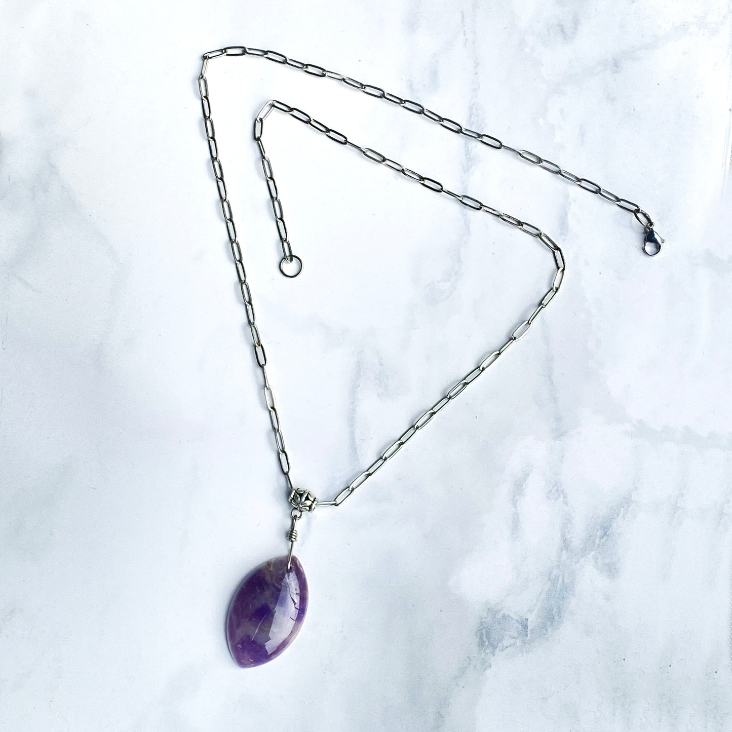 Amethyst gemstone pendant on Stainless steel