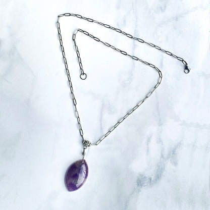 Amethyst gemstone pendant on Stainless steel