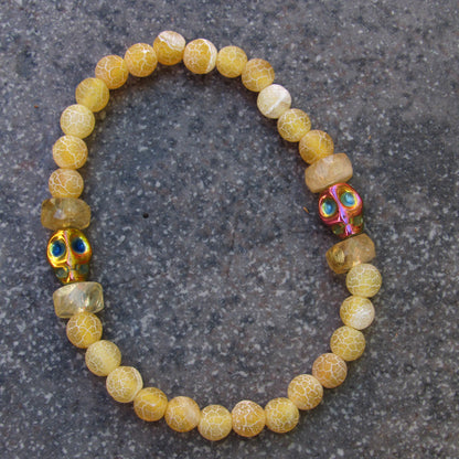 Yellow Agates, Rainbow Hematite gemstone Skull, Citrine Women’s Stretch Bracelet