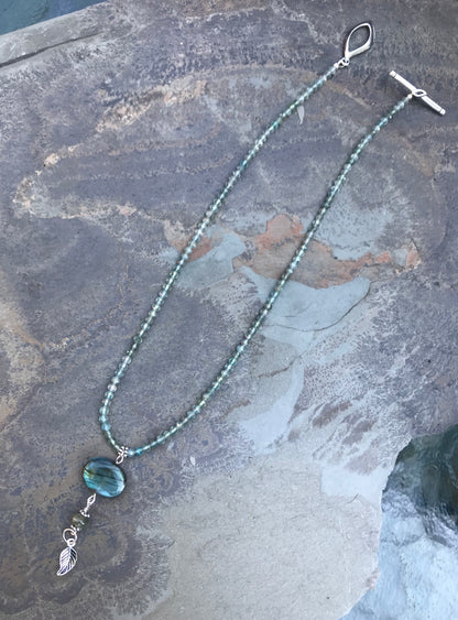 Women's Labradorite & Apatite Gemstone with green Sapphire pendant necklace