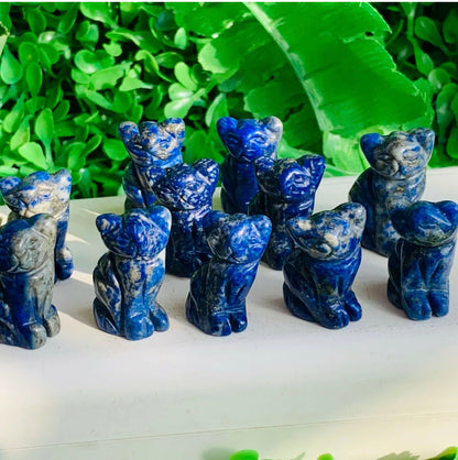 Natural lapis lazuli kitty cat carved crystal