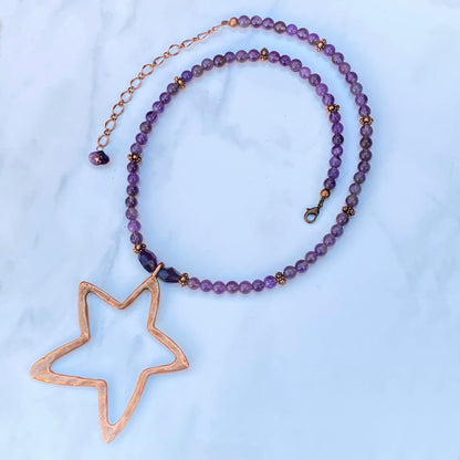 Amethyst and Copper Star pendant Necklace