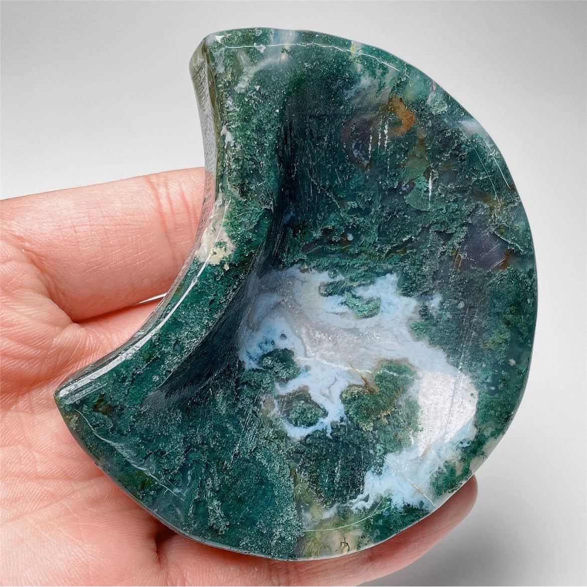 Natural Green Moss Agate Moon gemstone Jewelry dish