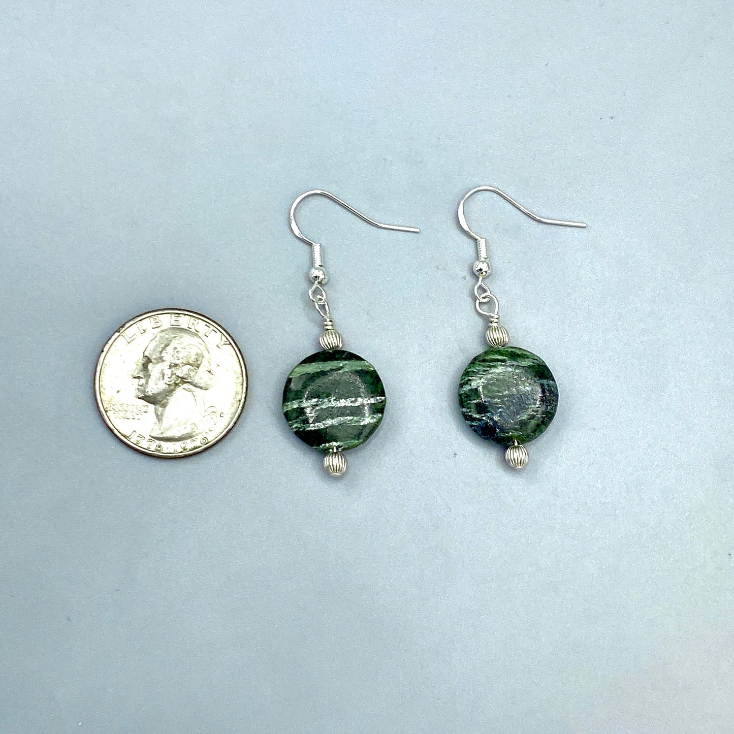 Green Zebra Jasper Gemstone and Sterling Silver Drop Earrings