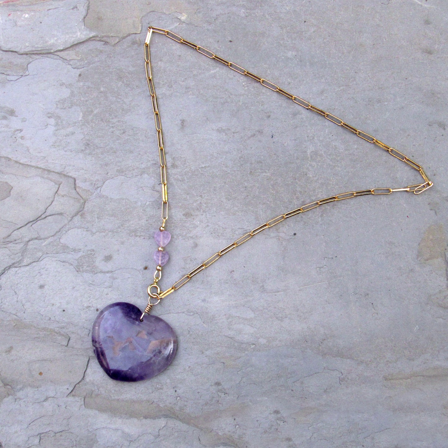 Amethyst Hearts and 14 kt GF Chain