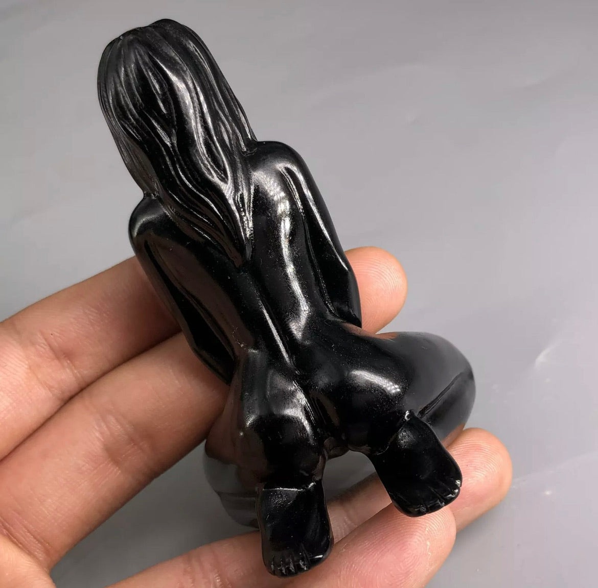 Natural Obsidian gemstone carved Yoga Goddess LLP