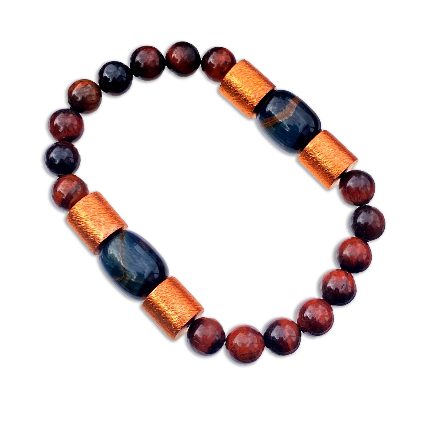 Red and blue Tiger Eye gemstones with genuine Copper Stretch bracelet