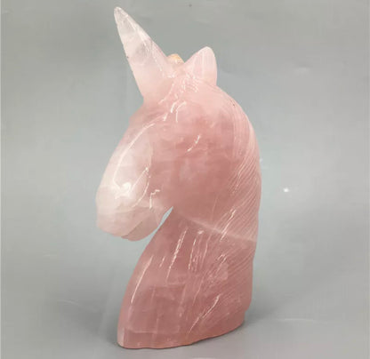 Natural Rose Quartz gemstone carved unicorn