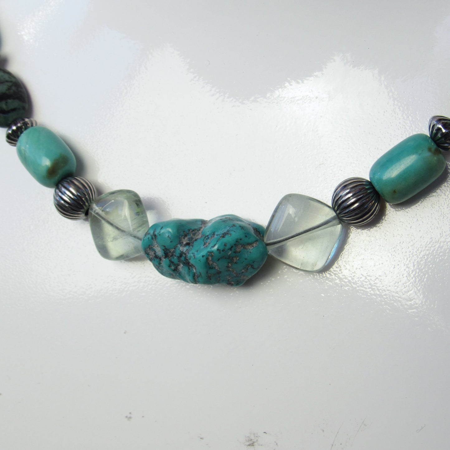 Turquoise, Fluorite gemstone, and Sterling Silver Necklace