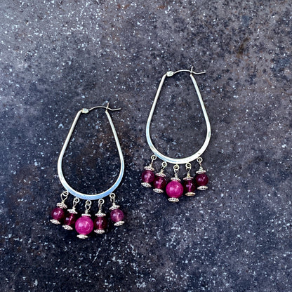 Pink Tourmaline Sterling Silver Hoop Earrings