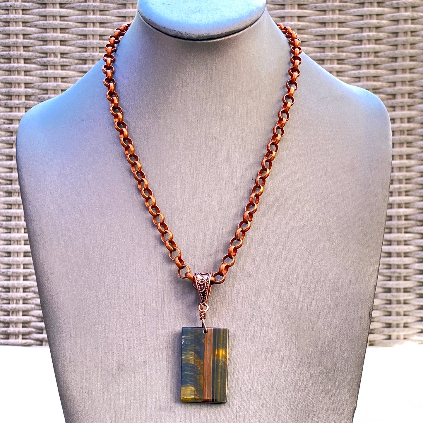 Tiger eye gemstone pendant on Copper Chain