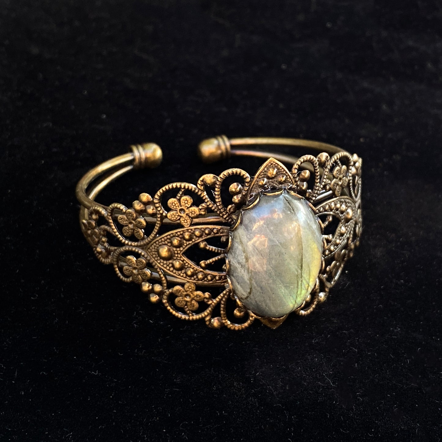 Labradorite Gemstone and Brass Cuff Bracelet